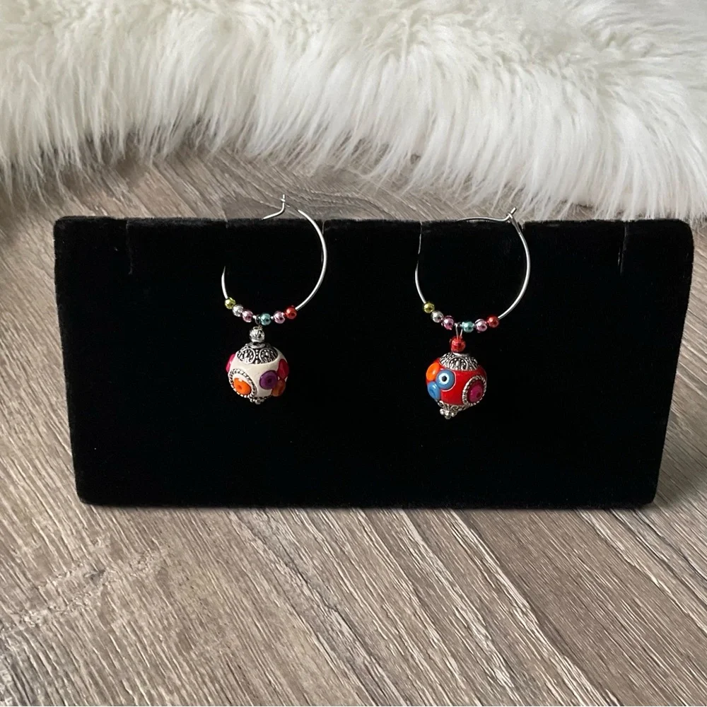 Pier 1 Imports Two Colorful Beaded Wine Stem Drink Charms